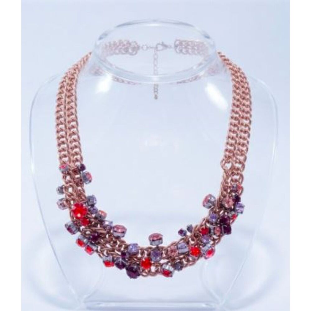 Anthropologie Women's Gold Double Link Mesh Cluster Gemstone Necklace NWOT 138
